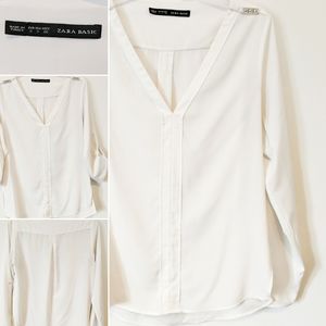 ZARA BASIC V-Neck Long Sleeve Blouse